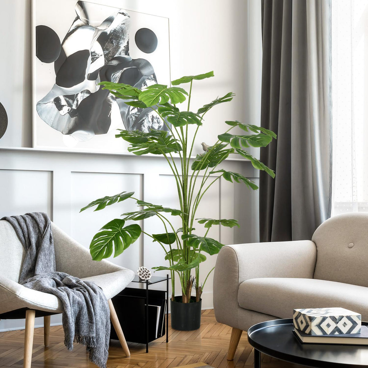 Artificial plants, artificial Monstera Deliciosa, 180 cm artificial plant with 24 branches, houseplant, artificial tree, plant decoration for indoor, green