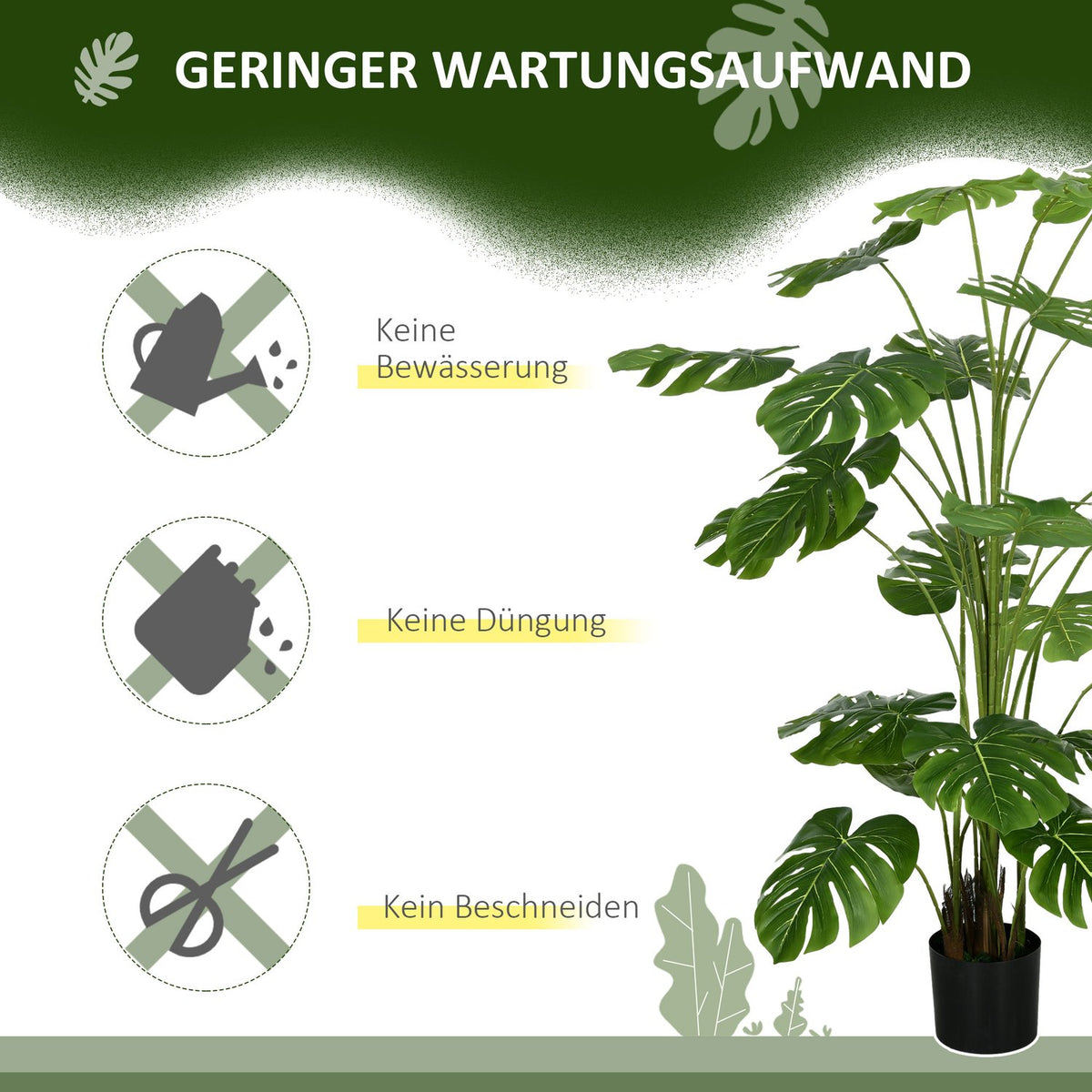 Artificial plants, artificial Monstera Deliciosa, 180 cm artificial plant with 24 branches, houseplant, artificial tree, plant decoration for indoor, green
