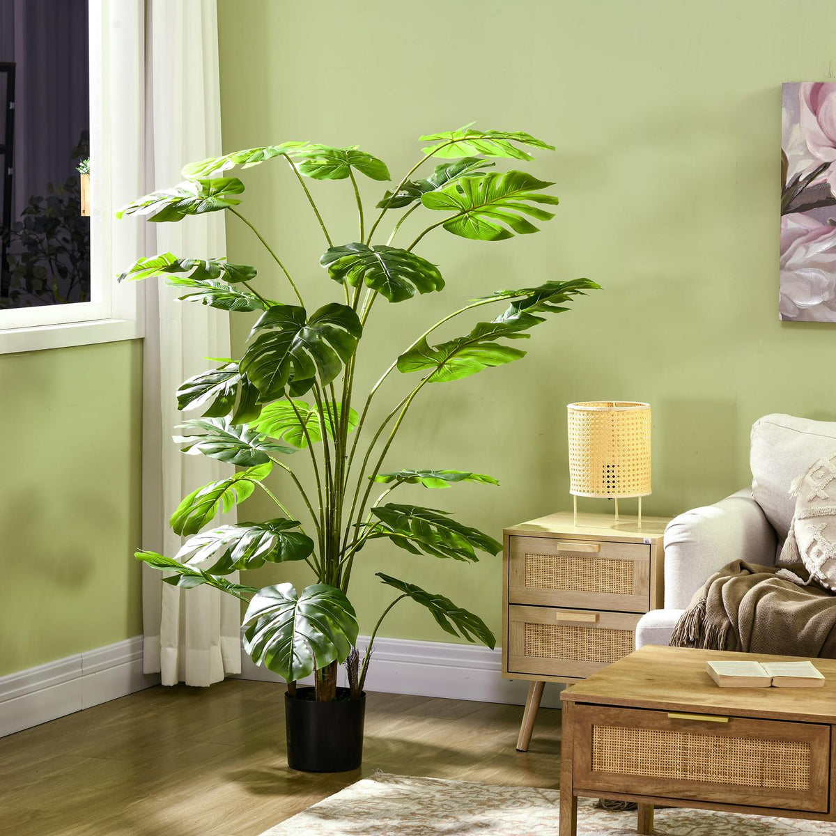 Artificial plants, artificial Monstera Deliciosa, 180 cm artificial plant with 24 branches, houseplant, artificial tree, plant decoration for indoor, green