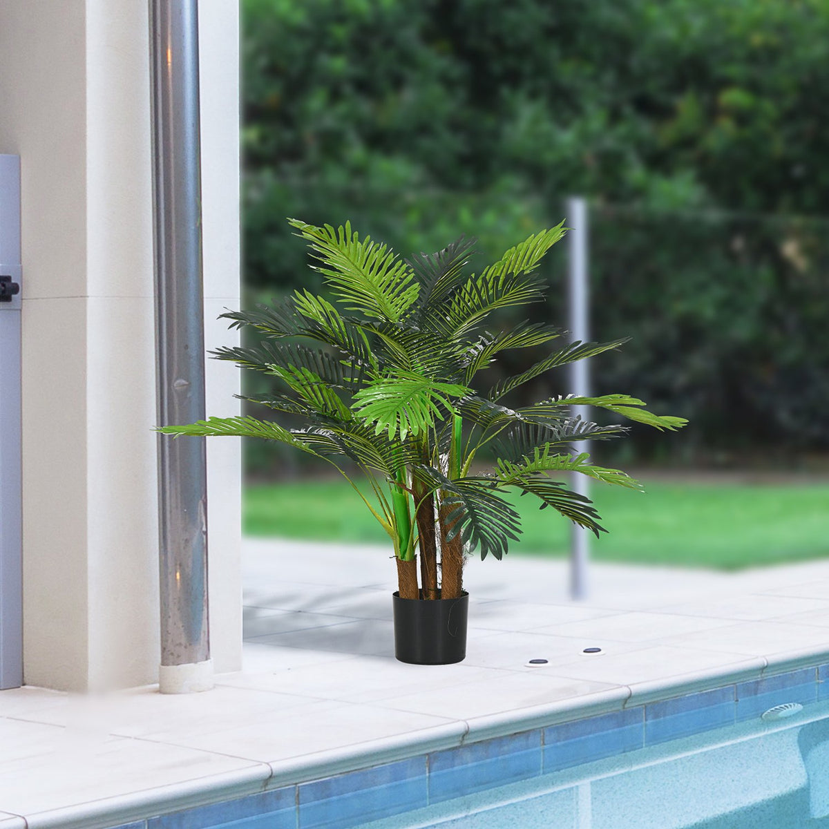 Artificial plants, artificial palm tree, 100 cm artificial plant with 27 branches, houseplant, artificial tree, plant decoration for indoor, outdoor, green