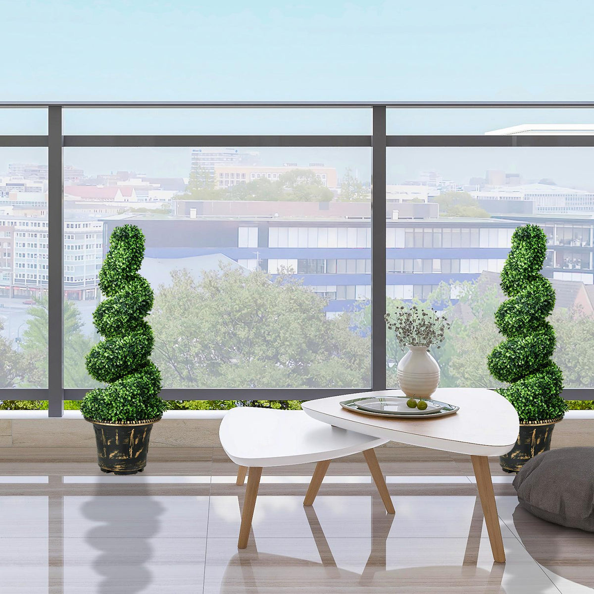 Artificial plants set of 2, UV-resistant artificial plant in flower pot, 90 cm houseplant boxwood for indoor, outdoor