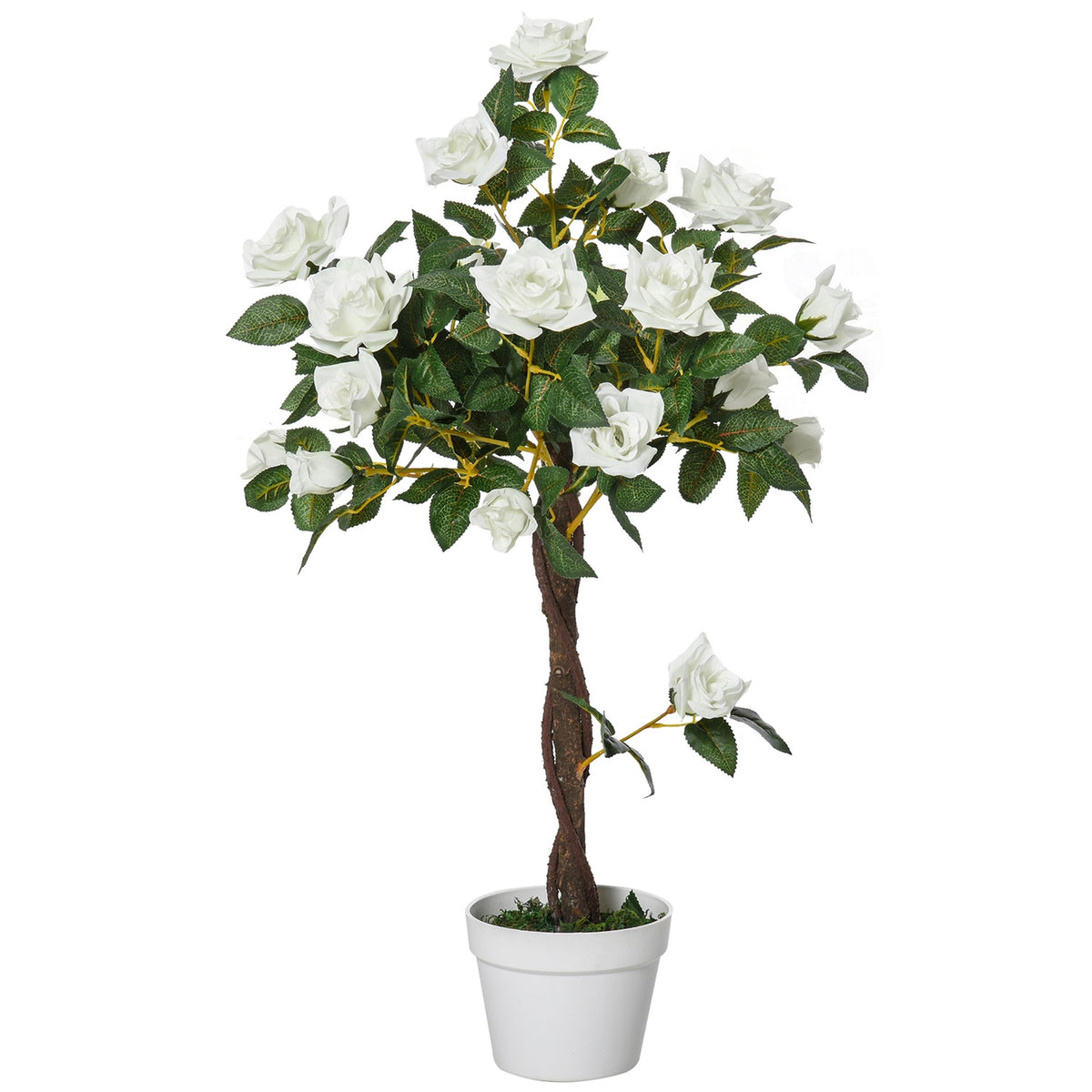 Artificial rose plants large 90 cm artificial plant, plastic artificial plants rose tree in pot, artificial tree like real for living room bedroom office garden modern decoration gift