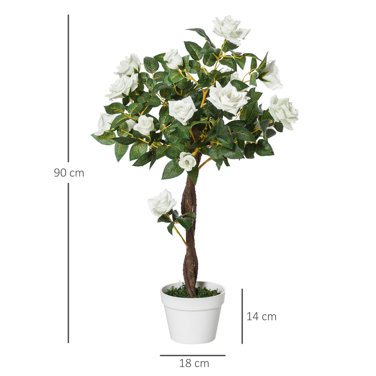 Artificial rose plants large 90 cm artificial plant, plastic artificial plants rose tree in pot, artificial tree like real for living room bedroom office garden modern decoration gift