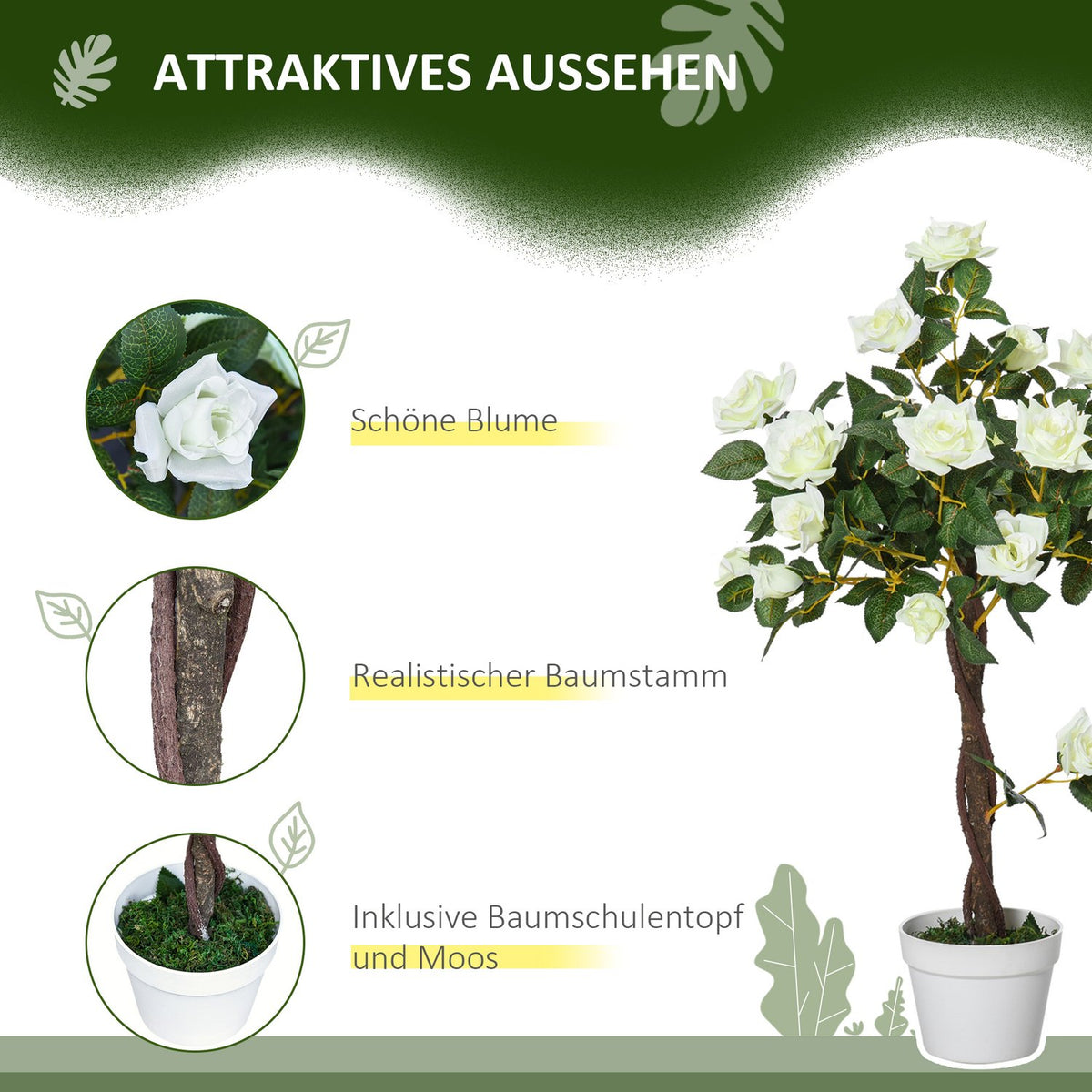 Artificial rose plants large 90 cm artificial plant, plastic artificial plants rose tree in pot, artificial tree like real for living room bedroom office garden modern decoration gift