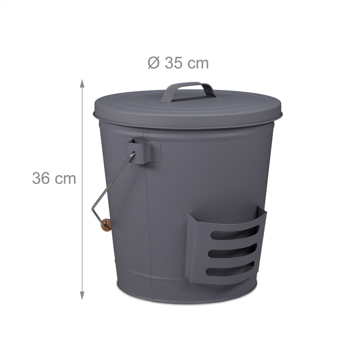 Ash bucket with lid and ash shovel