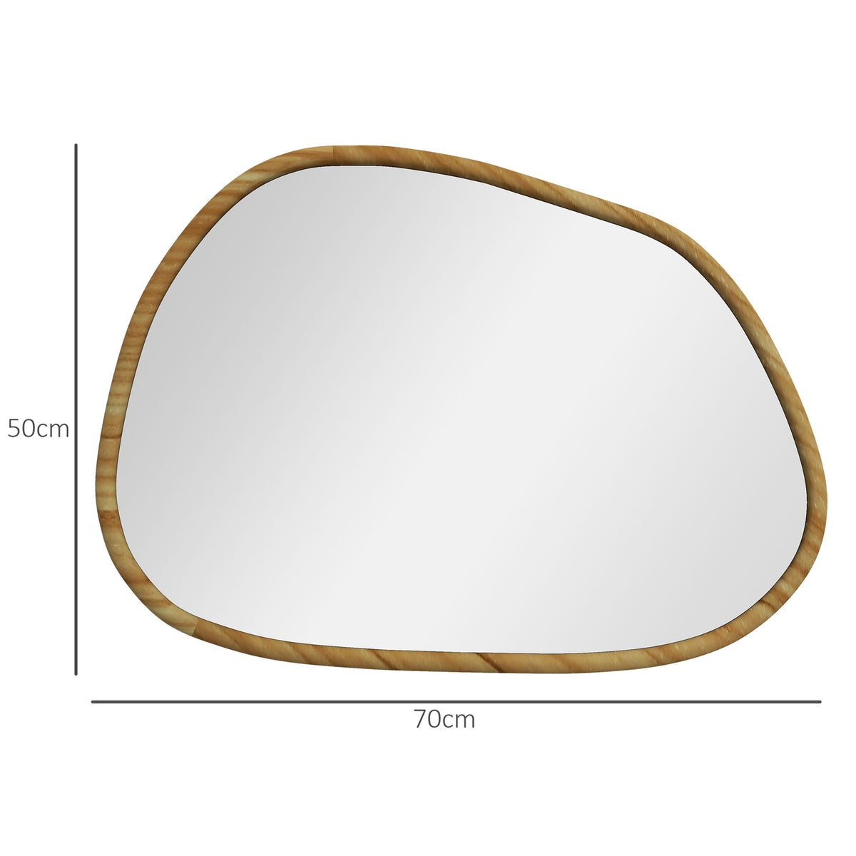 Asymmetrical Wall Mirror 70X50Cm Bathroom Mirror Wooden Frame Antioxidation Bathroom Living Room Hallway Bedroom Natural