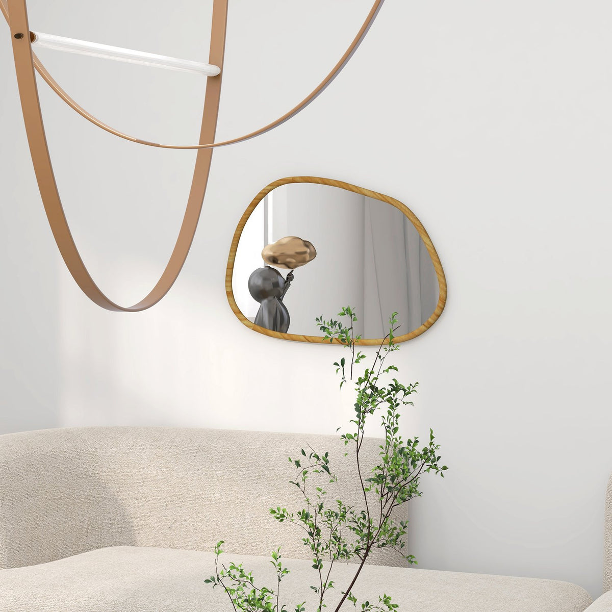 Asymmetrical Wall Mirror 70X50Cm Bathroom Mirror Wooden Frame Antioxidation Bathroom Living Room Hallway Bedroom Natural