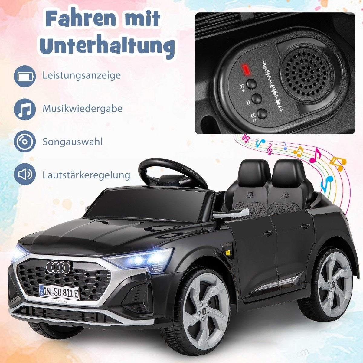 Audi SQ8 Kids Electric Car, 12V, Remote Control, Black