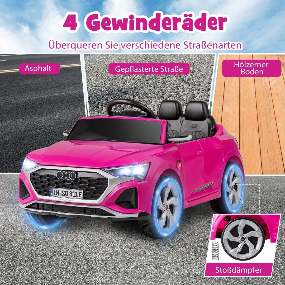 Audi SQ8 Kids Electric Car, 12V, Remote Control, Pink