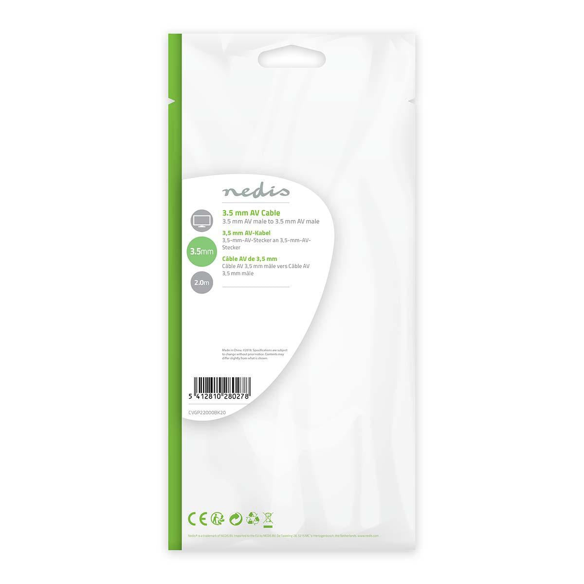 Audio Video Cable | 3.5 mm Male | 3.5 mm Male | Nickel Plated | 2.00 m | Round | PVC | Black