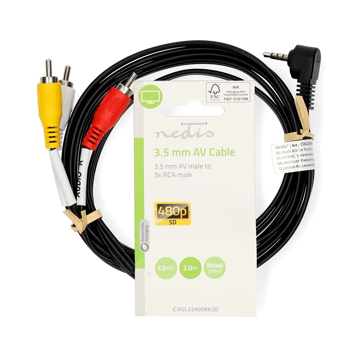 Audio Video Cable | 3.5 mm Male | 3x RCA Male | Nickel Plated | 2.00 m | Round | PVC | Black