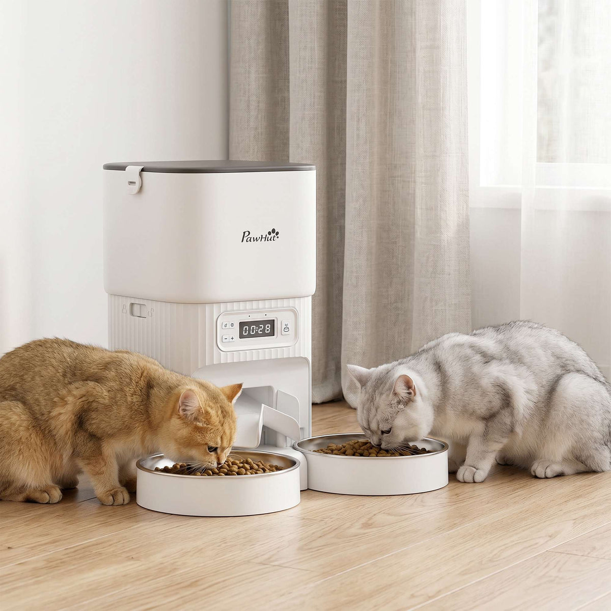Automatic Cat Feeder, 4L Timer, 2 Stainless Bowls