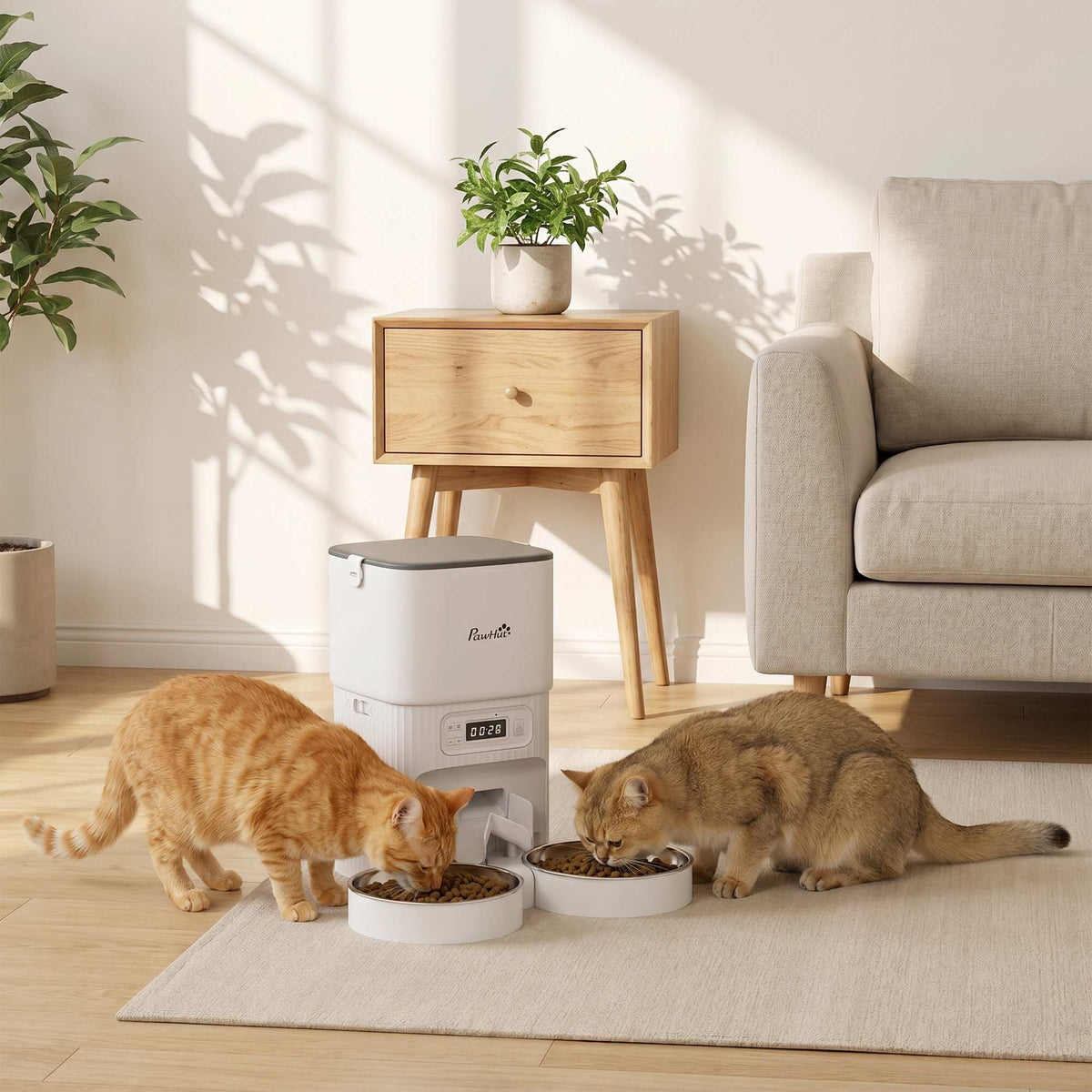 Automatic Cat Feeder, 4L Timer, 2 Stainless Bowls