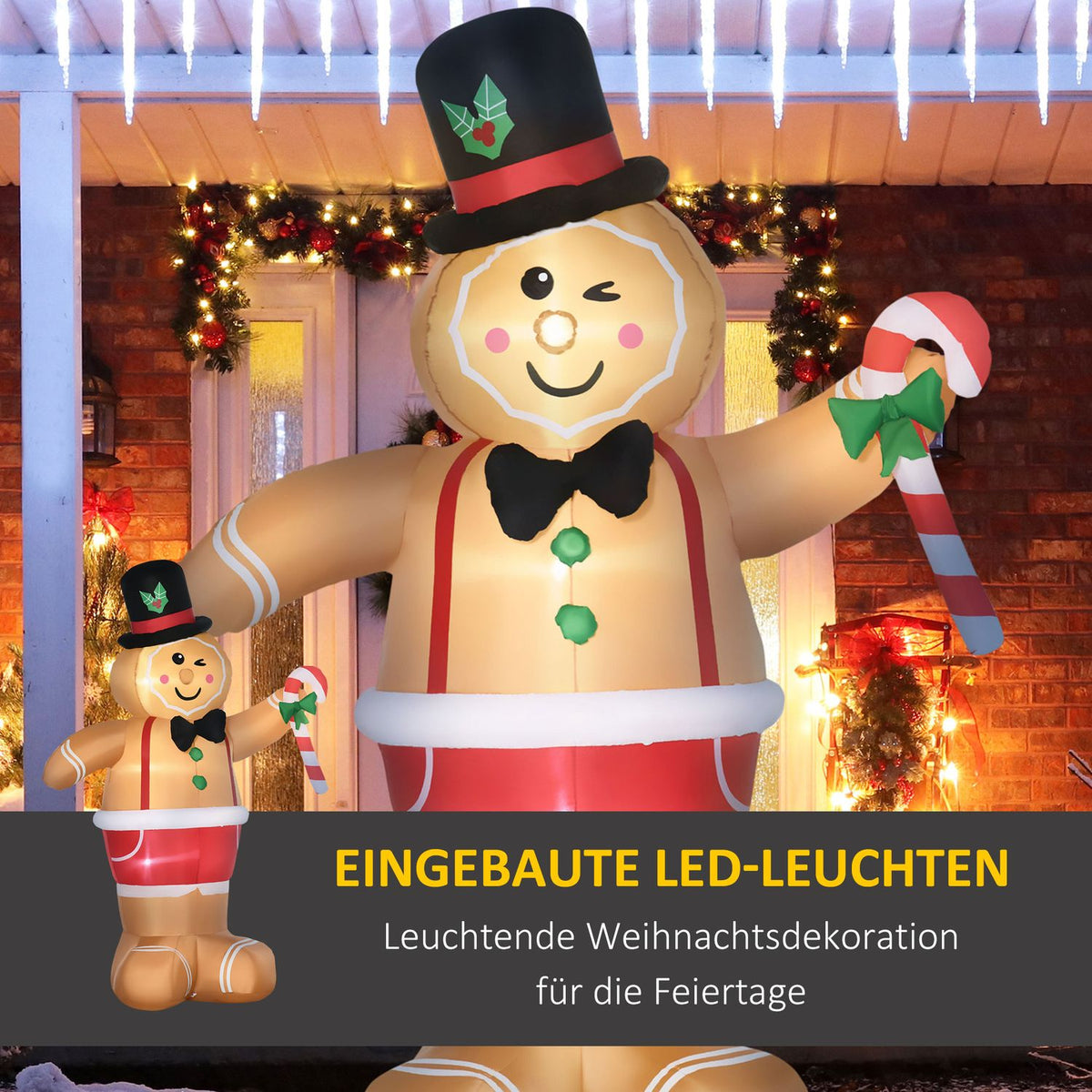 Automatic Inflatable Gingerbread Man 2.38M Christmas Decoration With Led Lights And Candy Cane Waterproof Brown