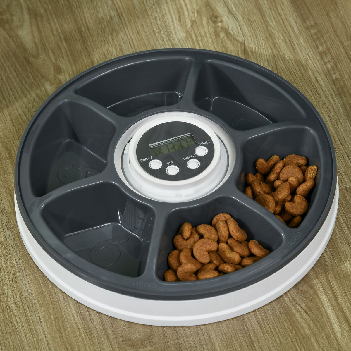 Automatic Pet Feeder 6 Compartments For Cats And Dogs 4 Meals Programmable Led Display Timer White+Grey