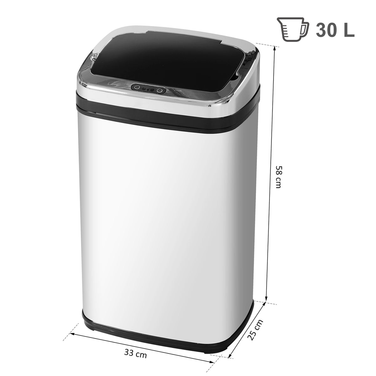 Automatic Sensor Rubbish Bin Ir Sensor, 30L, Square, Optional Inner Bin, Stainless Steel