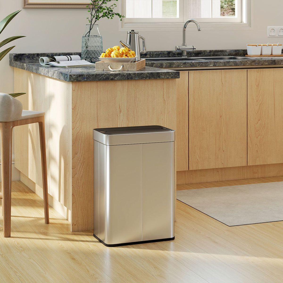 Automatic Sensor Trash Can, 55L, Stainless Steel, Butterfly Lid
