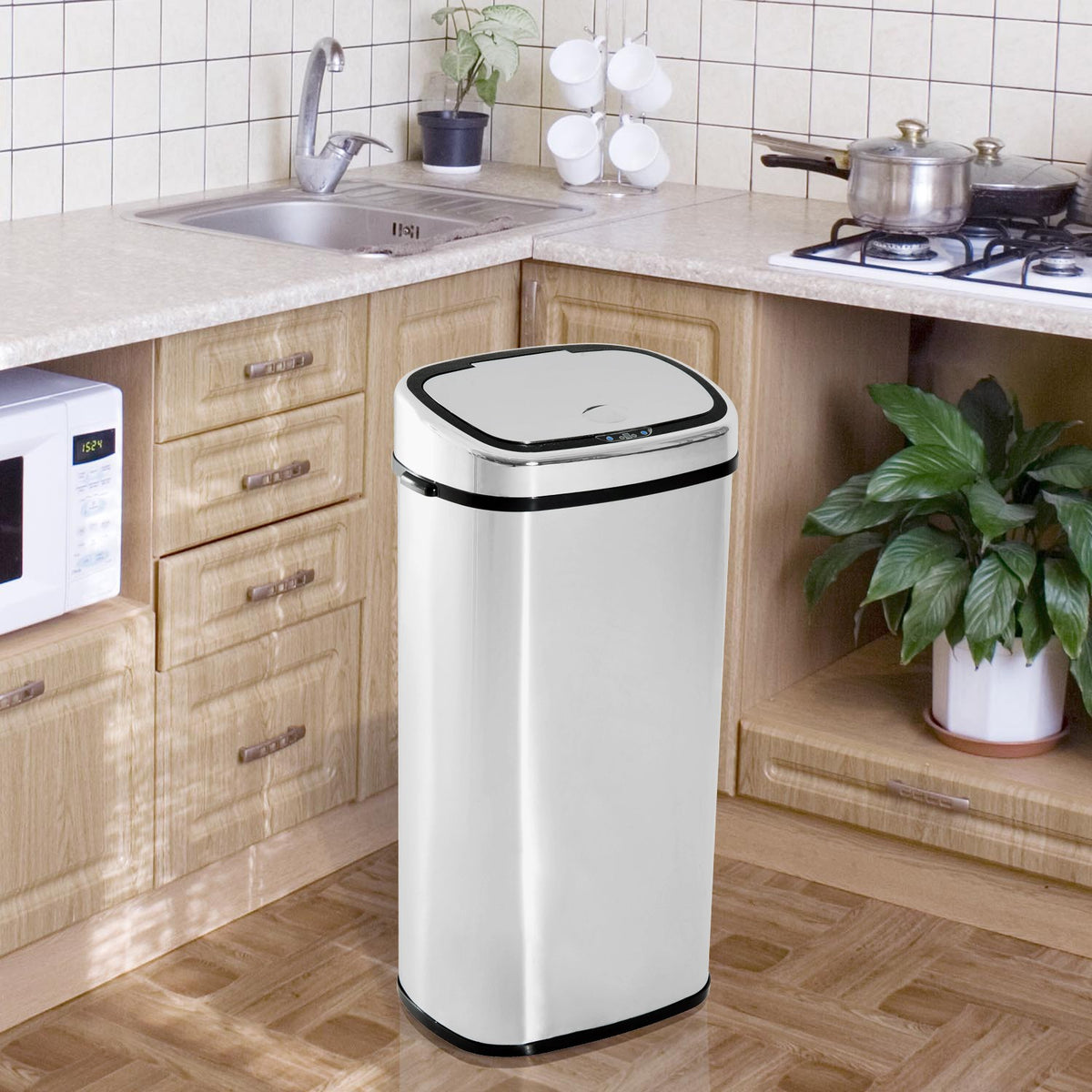 Automatic Waste Bin With Sensor, Kitchen, Stainless Steel, Silver, 68L