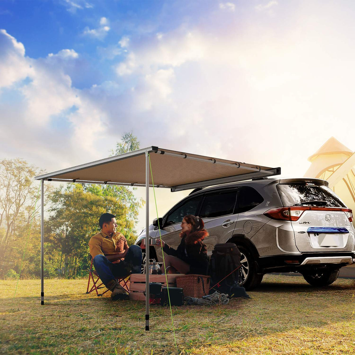 Awning 1.6 x 2.5 m for caravans & SUVs, extendable awning, water-repellent sun protection roof in khaki