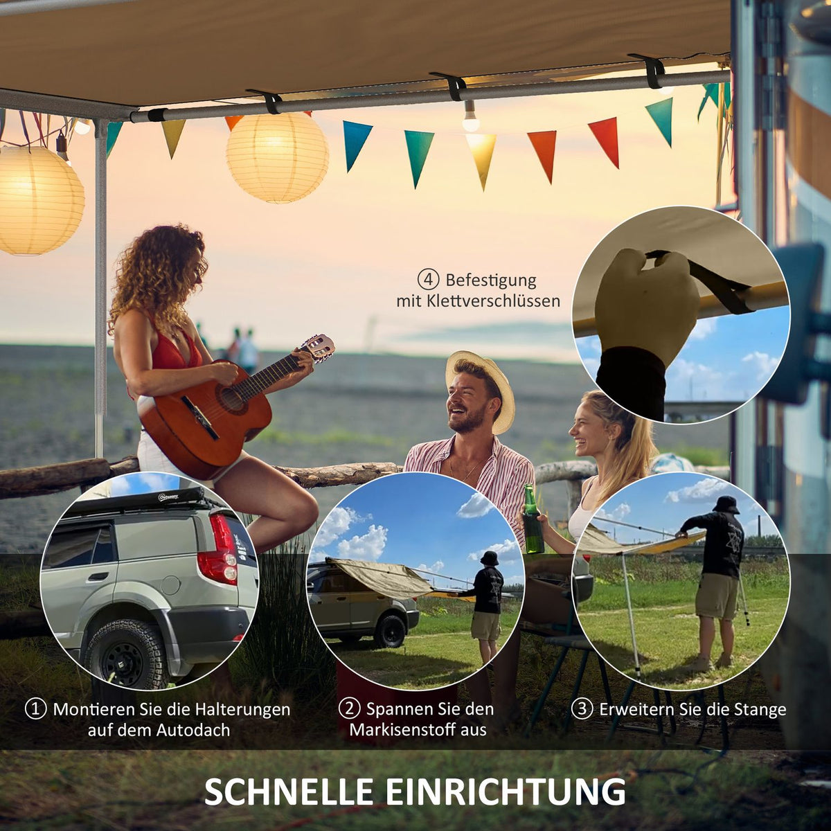 Awning 1.6 x 2.5 m for caravans & SUVs, extendable awning, water-repellent sun protection roof in khaki