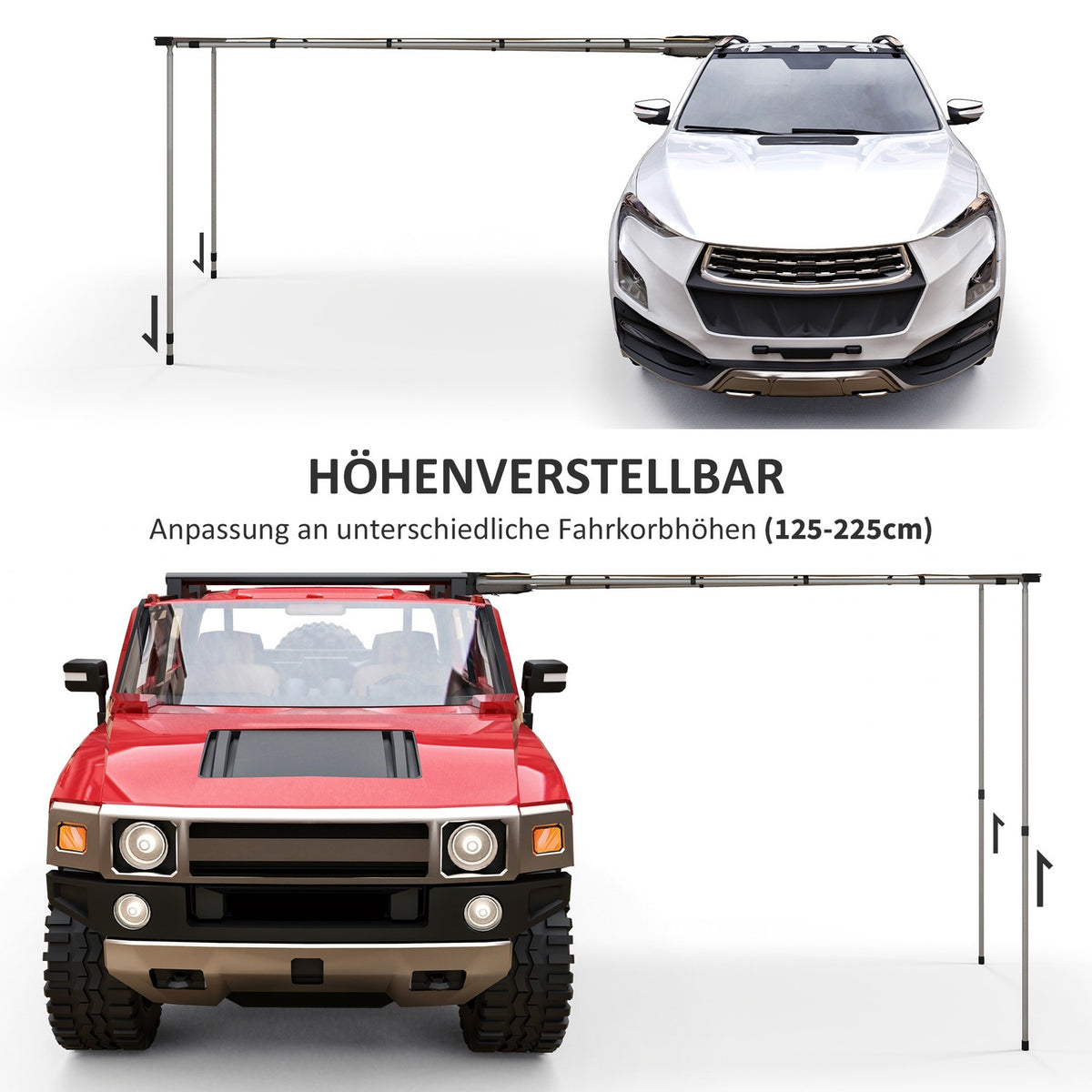 Awning 1.6 x 2.5 m for caravans & SUVs, extendable awning, water-repellent sun protection roof in khaki