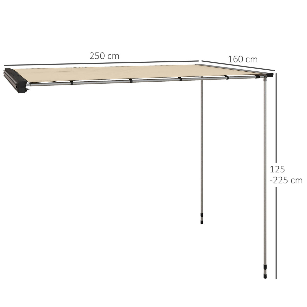 Awning 1.6 x 2.5 m for caravans & SUVs, extendable awning, water-repellent sun protection roof in khaki
