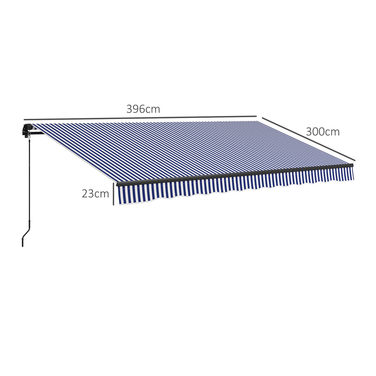 Awning 4X3M Wall Mounted Balcony Awning With Hand Crank, Sun Protection, Aluminum, Blue + White
