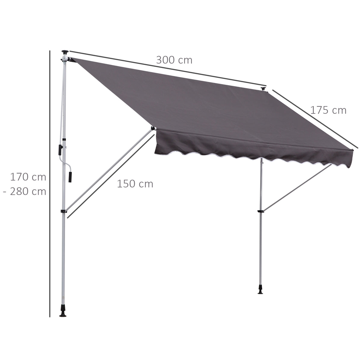 Awning Clamp Awning Folding Arm Awning Sun Protection Folding Arm Hand Crank Balcony Aluminum Gray 300 X 150Cm