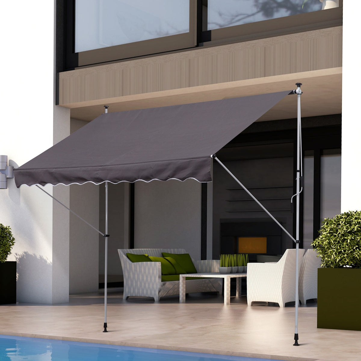 Awning Clamp Awning Folding Arm Awning Sun Protection Folding Arm Hand Crank Balcony Aluminum Gray 300 X 150Cm