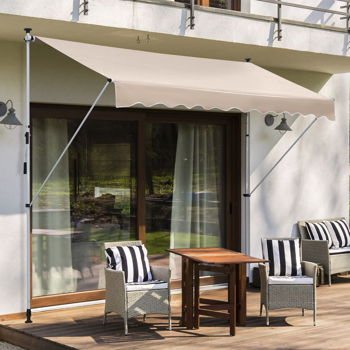 Awning Clamp Awning Sun Protection Folding Arm Hand Crank Balcony Aluminum Cream White 2X1.2M