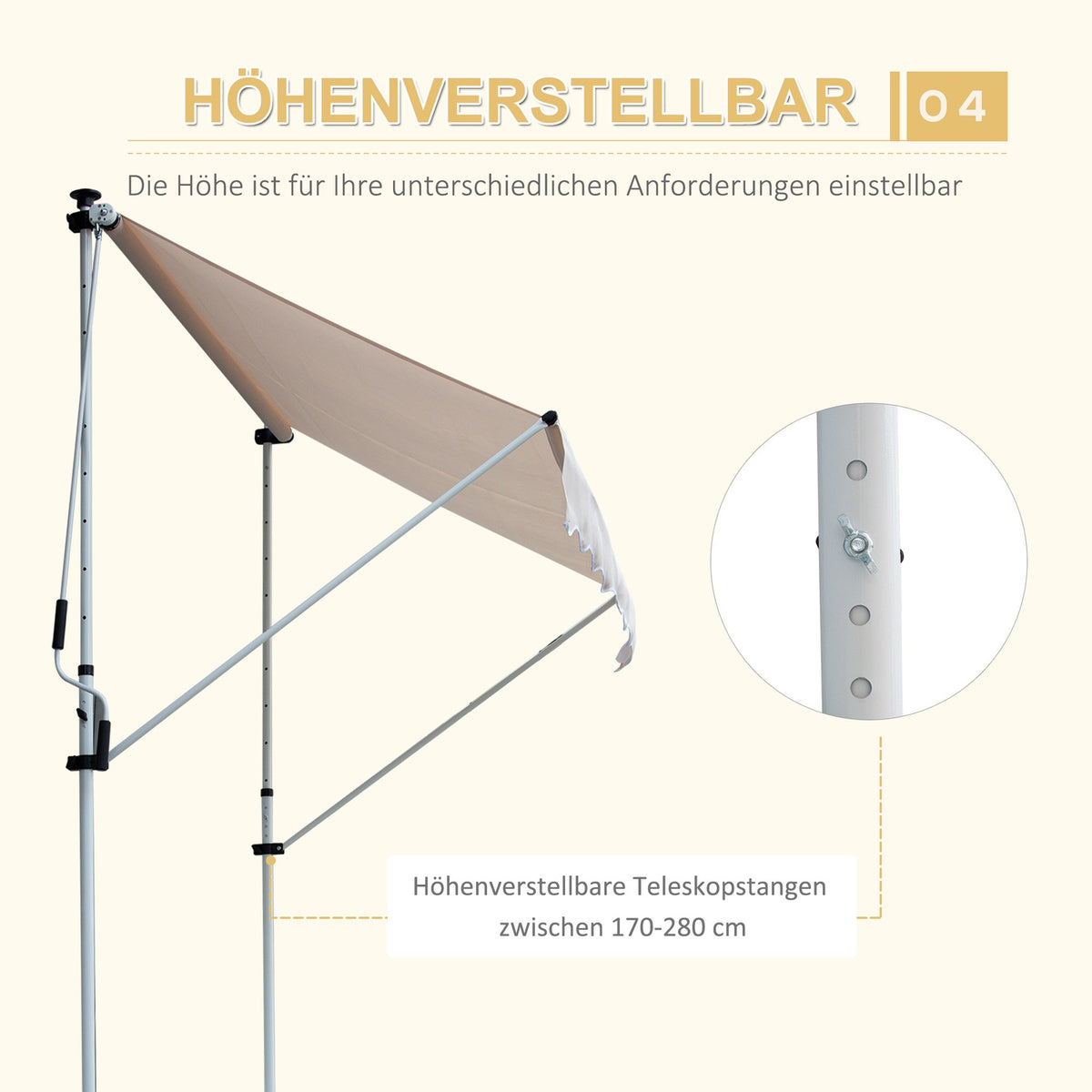 Awning Clamp Awning Sun Protection Folding Arm Hand Crank Balcony Aluminum Cream White 2X1.2M