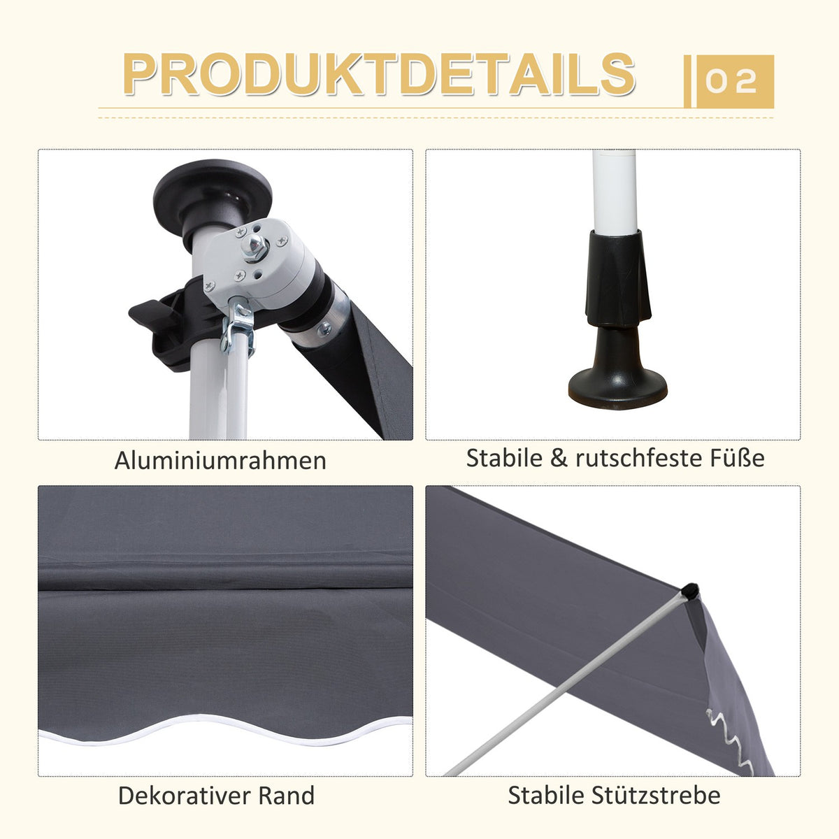 Awning Clamp Awning Sun Protection Folding Arm Hand Crank Balcony Aluminum Gray 2X1.2M