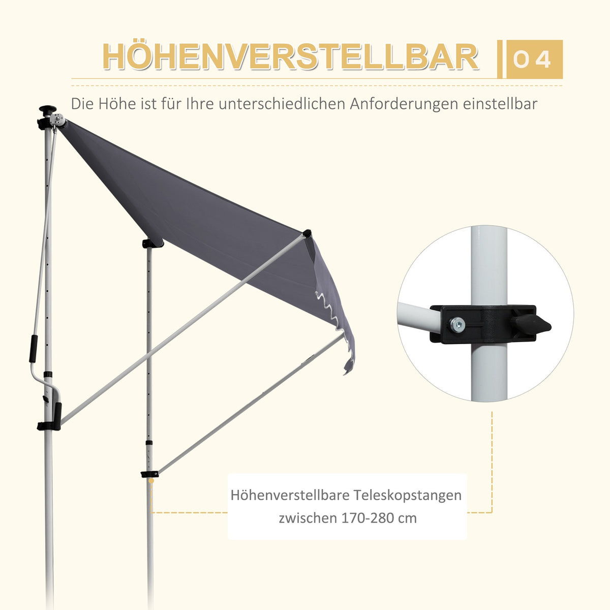 Awning Clamp Awning Sun Protection Folding Arm Hand Crank Balcony Aluminum Gray 2X1.2M
