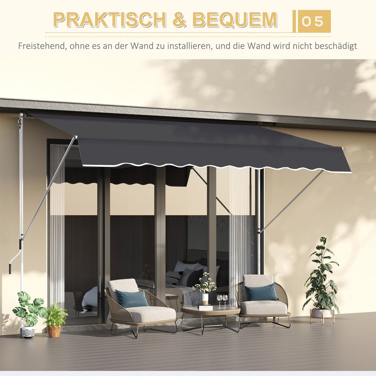 Awning Clamp Awning Sun Protection Folding Arm Hand Crank Balcony Aluminum Gray 2X1.2M