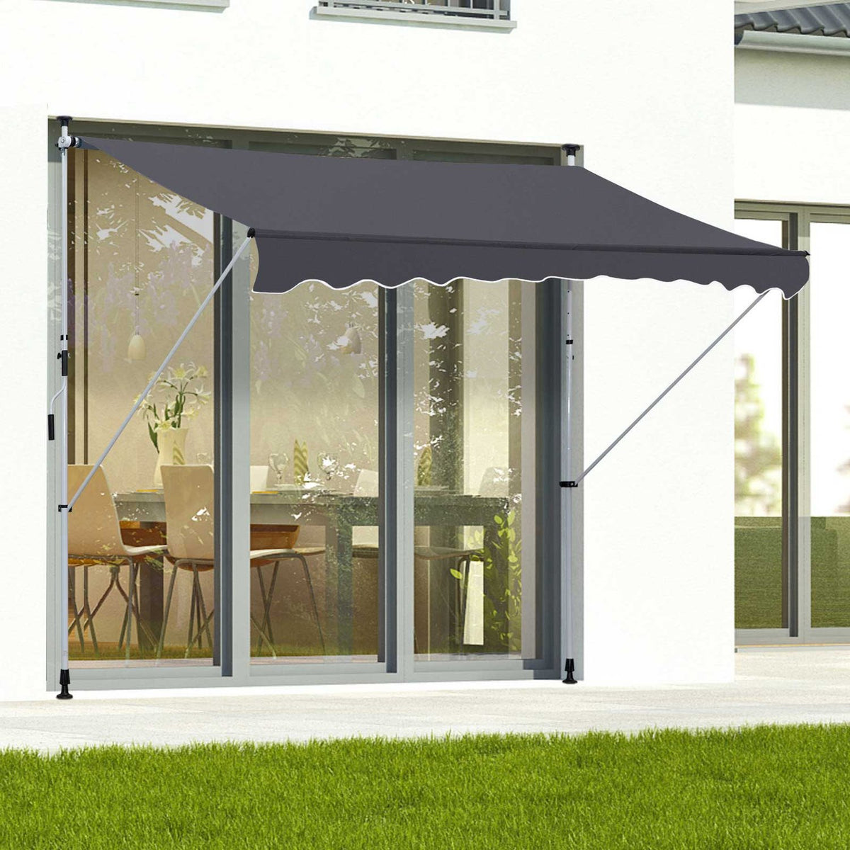 Awning Clamp Awning Sun Protection Folding Arm Hand Crank Balcony Aluminum Gray 2X1.2M