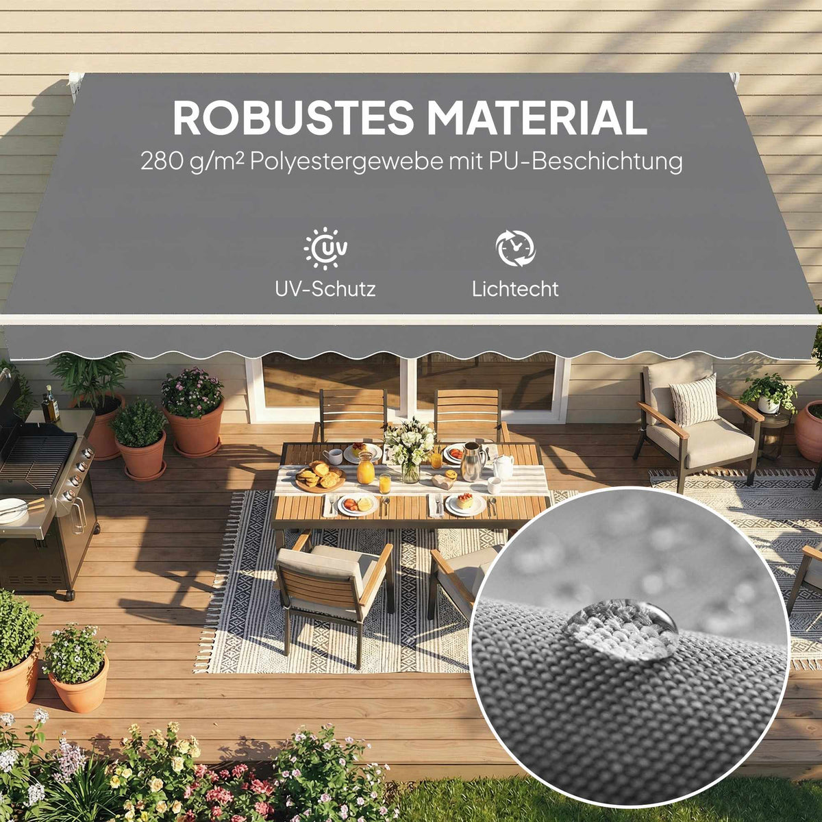 Awning Fabric Replacement, 3.37x2.5m, UPF 50+, Waterproof