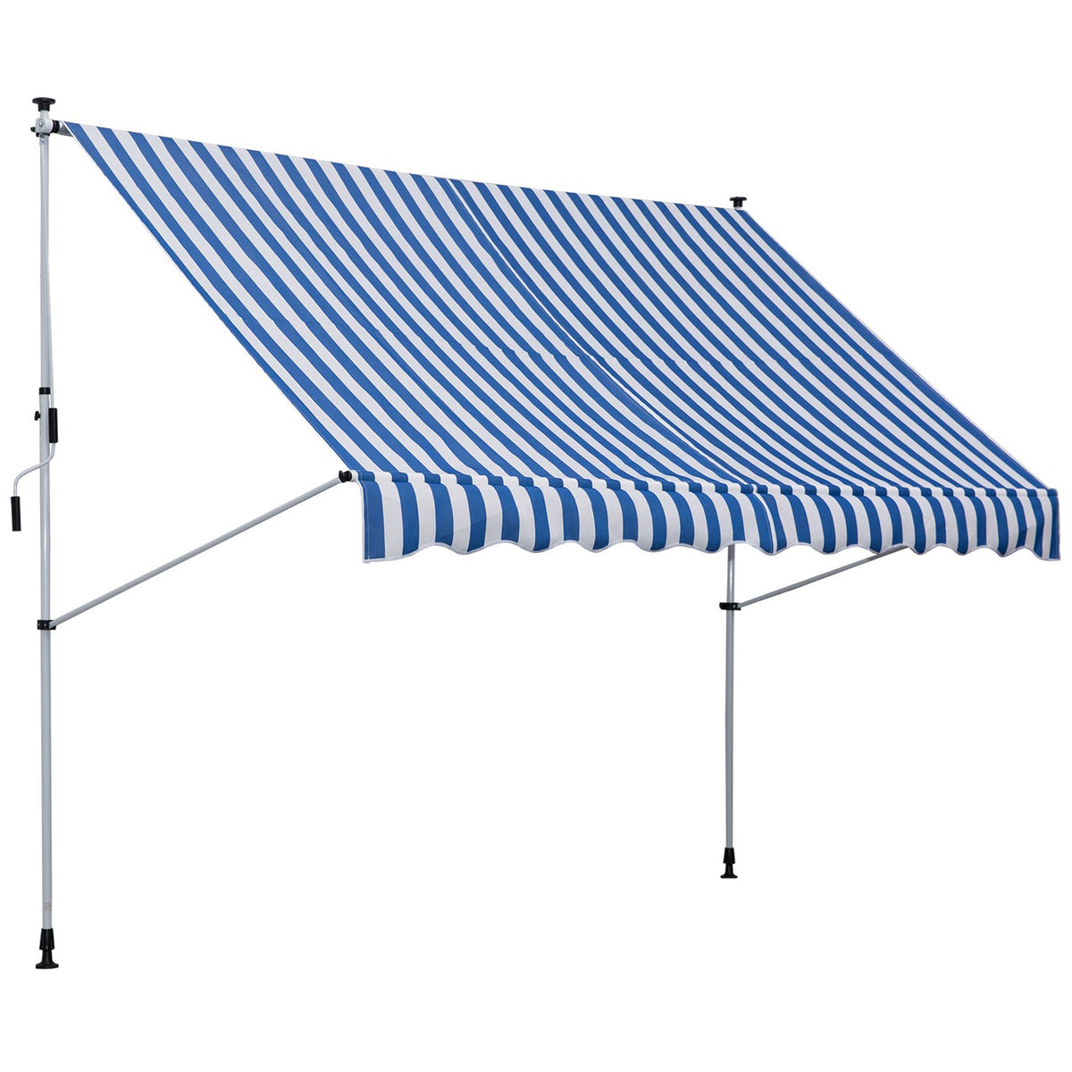 Awning, Folding Arm Awning, Clamp Awning, Height Adjustable, 300X150Cm, Blue/White, Aluminum