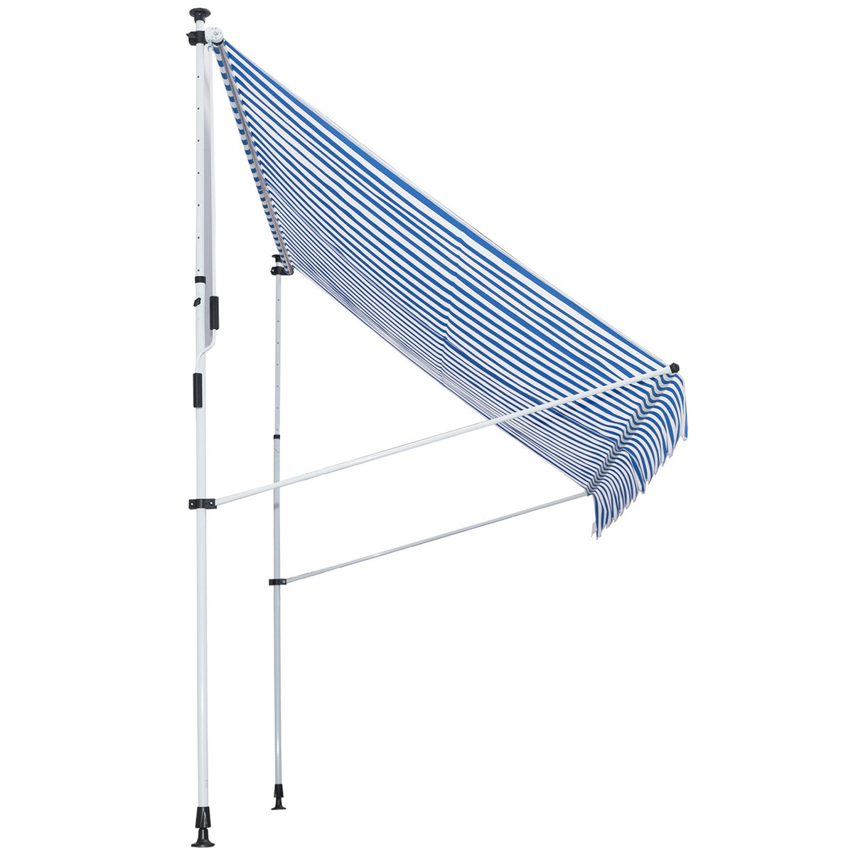 Awning, Folding Arm Awning, Clamp Awning, Height Adjustable, 300X150Cm, Blue/White, Aluminum