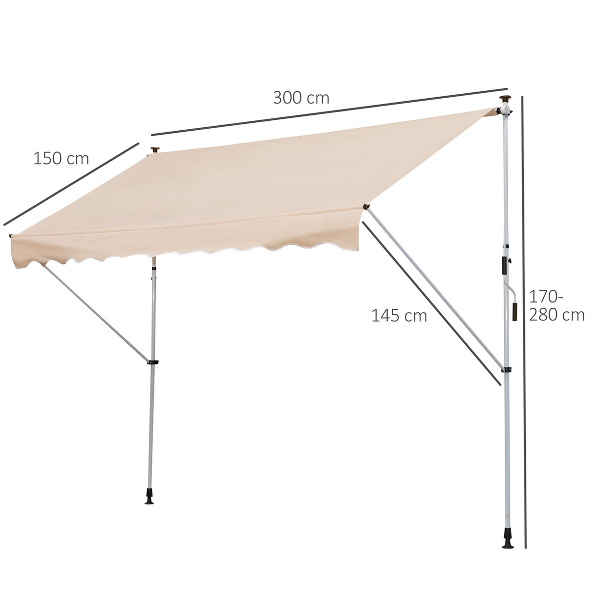 Awning Folding Arm Awning Clamp Awning Height Adjustable Sun Protection Folding Arm Hand Crank Balcony Aluminum Beige 300 X 150Cm