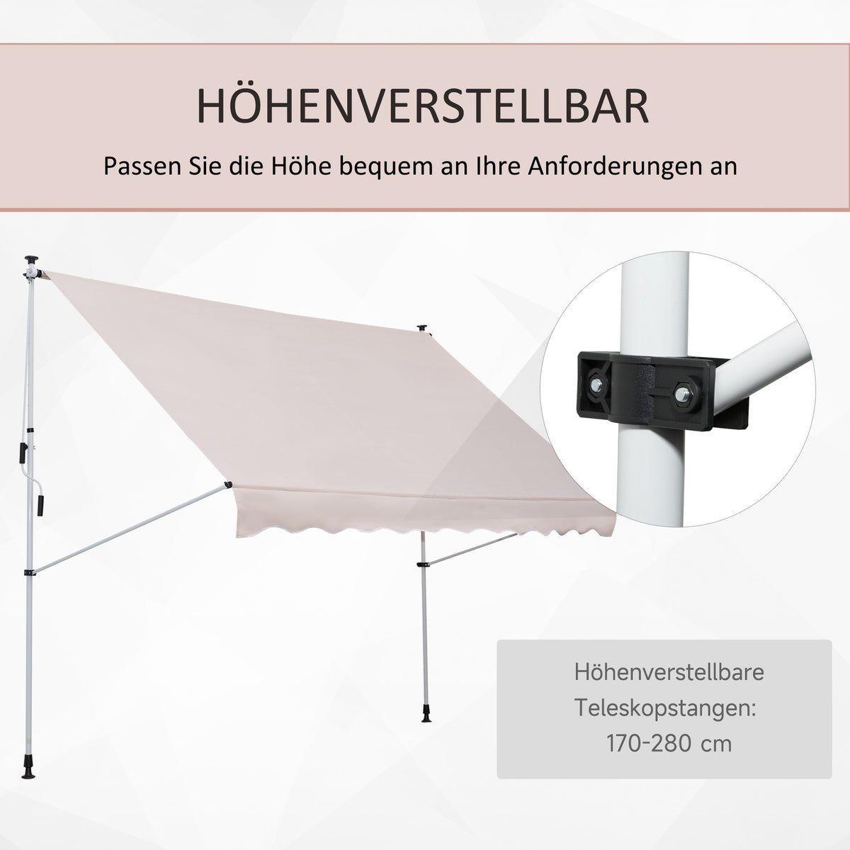 Awning Folding Arm Awning Clamp Awning Height Adjustable Sun Protection Folding Arm Hand Crank Balcony Aluminum Beige 300 X 150Cm