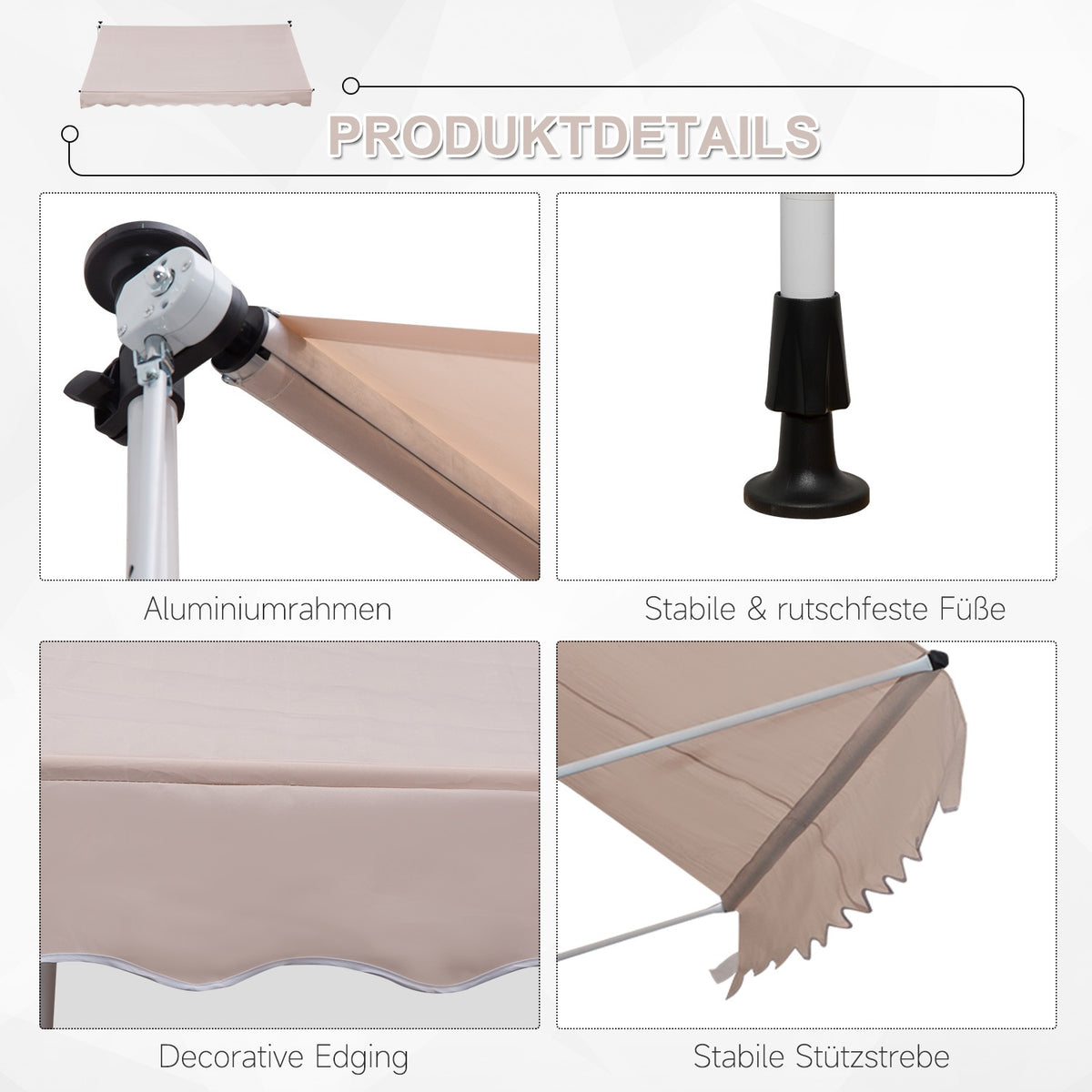 Awning Folding Arm Awning Clamp Awning Height Adjustable Sun Protection Folding Arm Hand Crank Balcony Aluminum Beige 300 X 150Cm