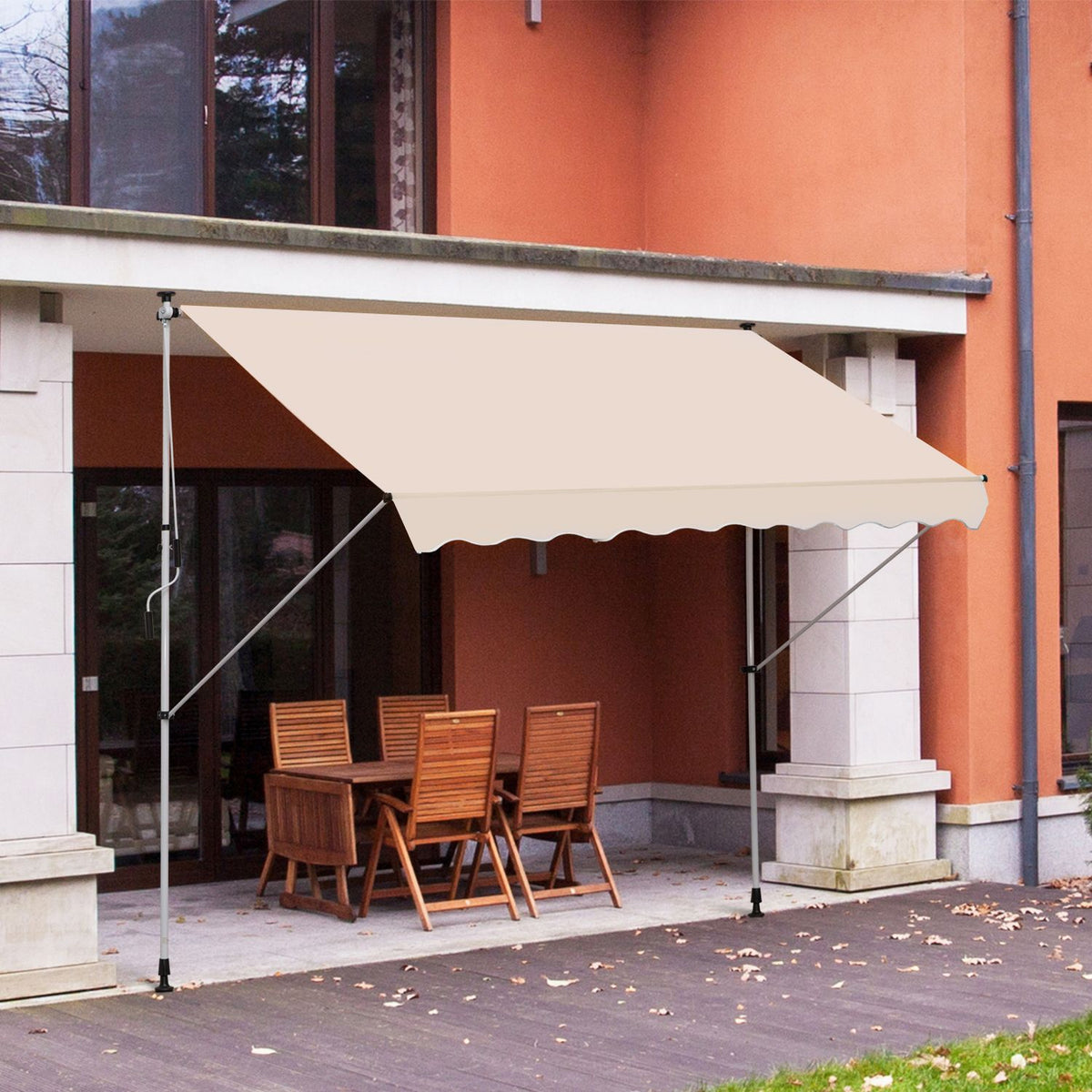 Awning Folding Arm Awning Clamp Awning Height Adjustable Sun Protection Folding Arm Hand Crank Balcony Aluminum Beige 300 X 150Cm