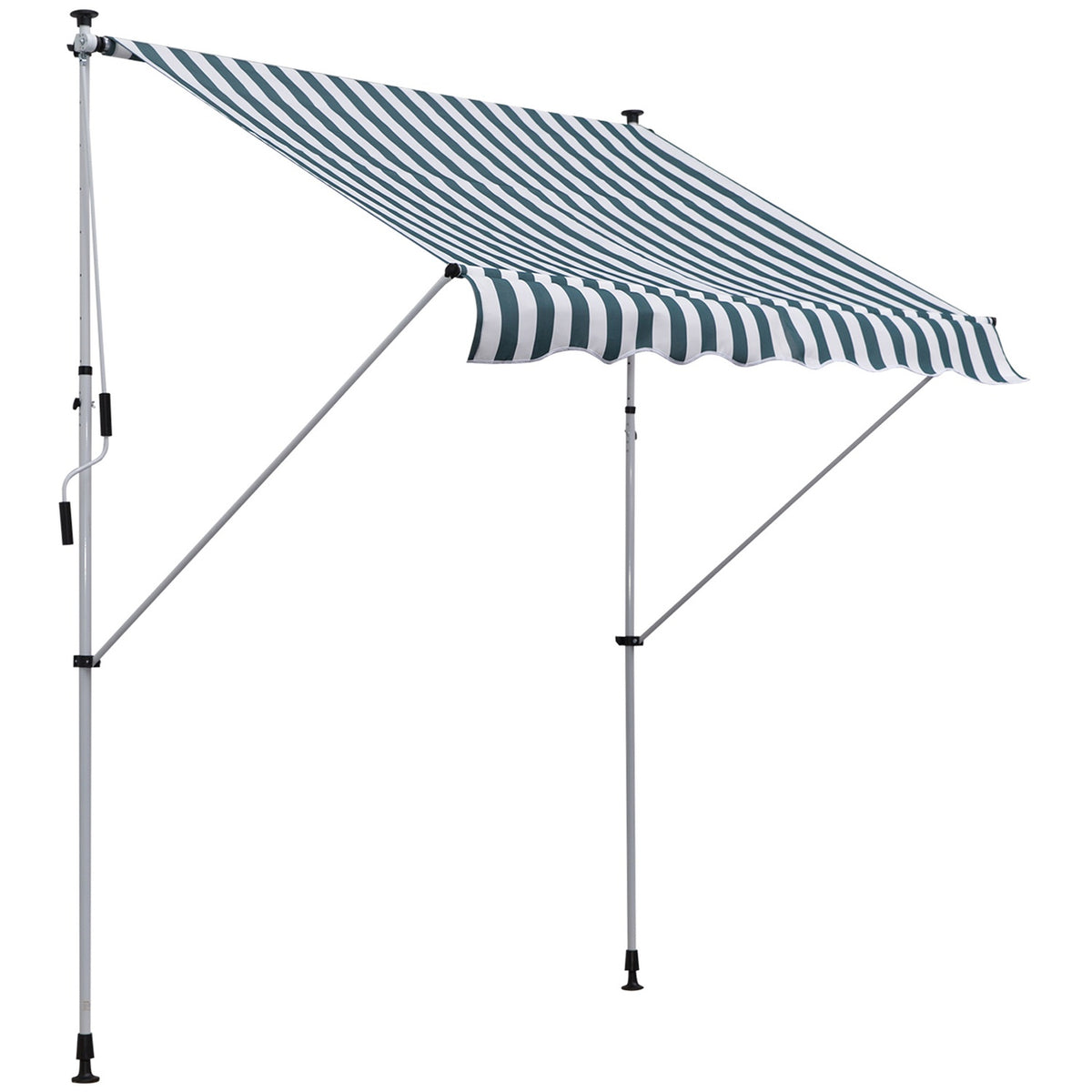 Awning Folding Arm Awning Clamp Awning Height Adjustable Sun Protection Folding Arm Hand Crank Balcony Aluminum Green + White 200 X 150 Cm