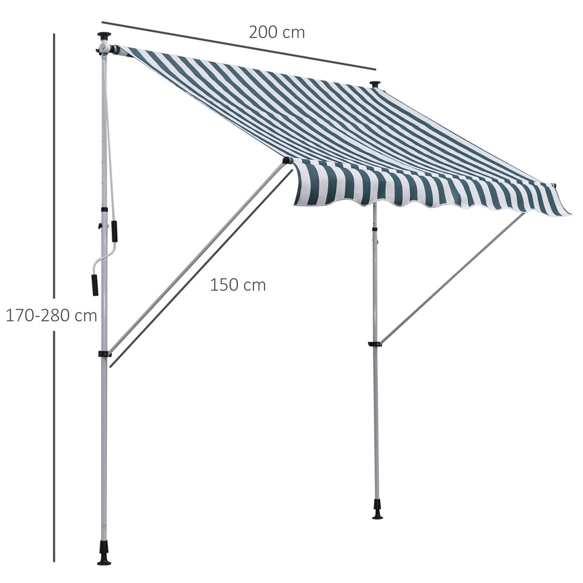 Awning Folding Arm Awning Clamp Awning Height Adjustable Sun Protection Folding Arm Hand Crank Balcony Aluminum Green + White 200 X 150 Cm