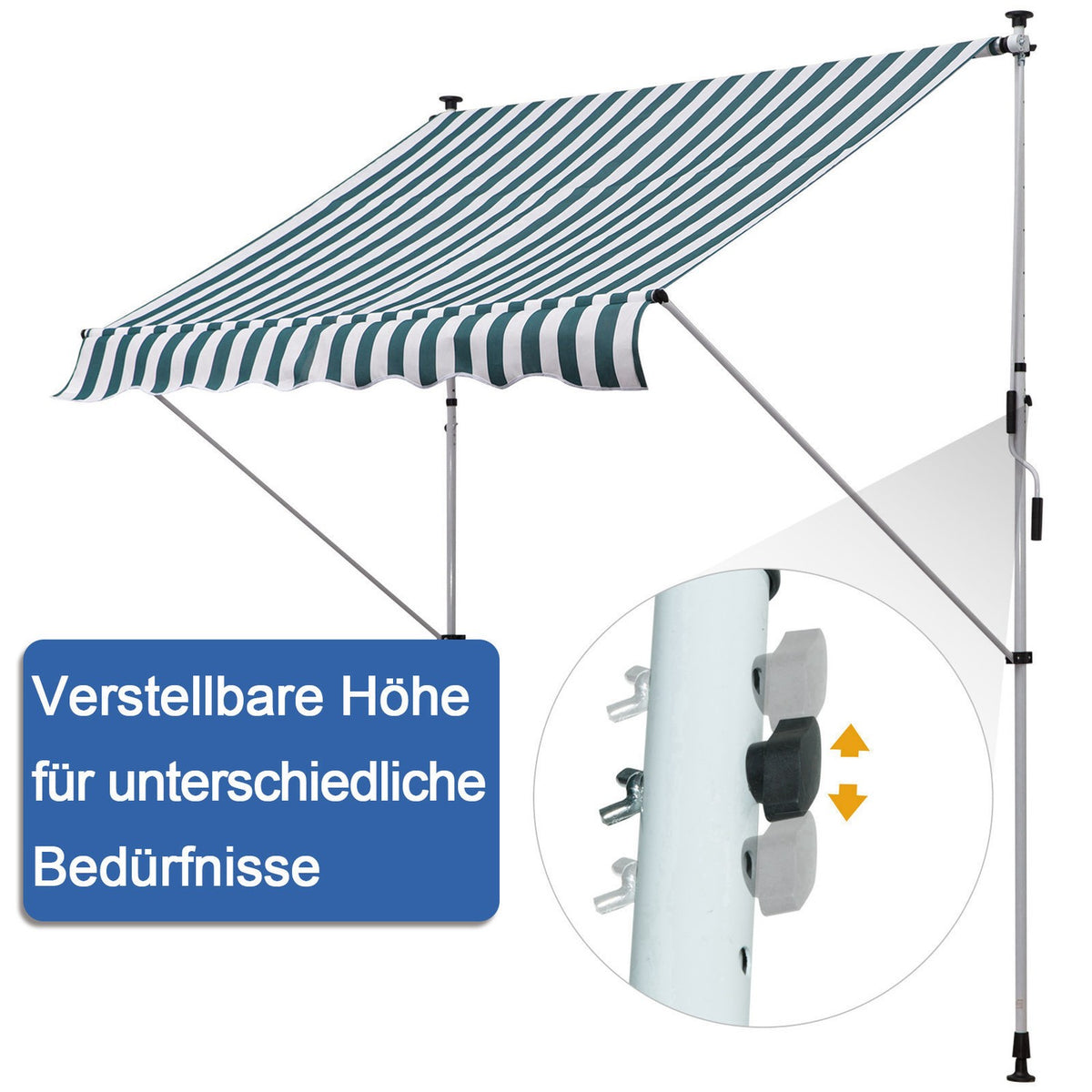 Awning Folding Arm Awning Clamp Awning Height Adjustable Sun Protection Folding Arm Hand Crank Balcony Aluminum Green + White 200 X 150 Cm