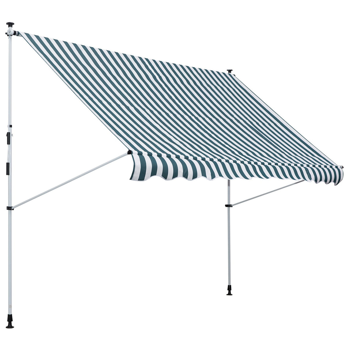 Awning, Folding Arm Awning, Clamp Awning, Height Adjustable, Sun Protection With Folding Arm And Hand Crank, Balcony, Aluminum, Green + White, 300X150Cm