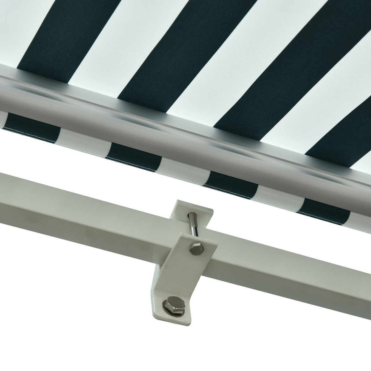 Awning Folding Arm Awning For Balcony, Sun Protection, 3X2.5M, Green+White, Aluminum+Polyester