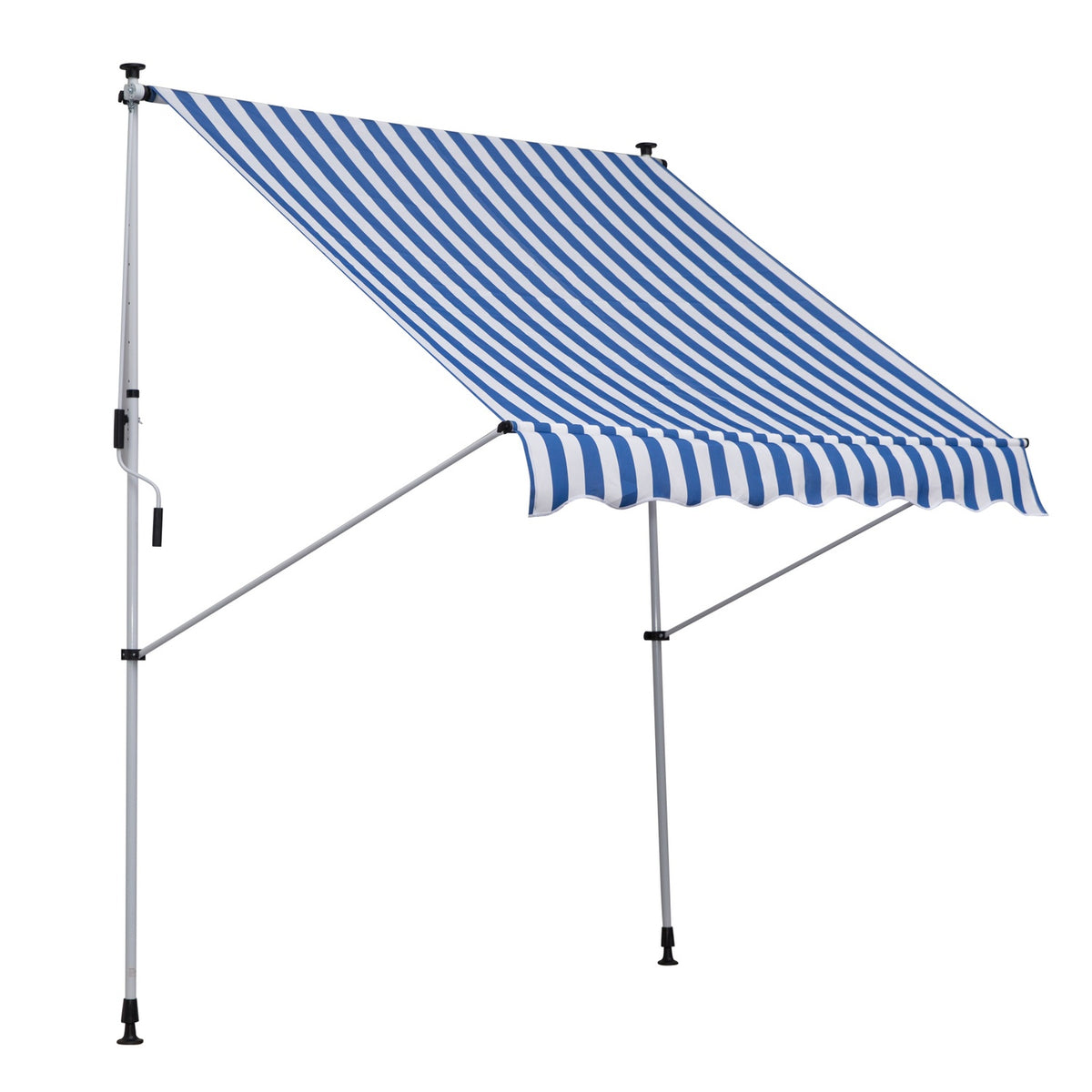 Awning, Folding Arm Awning, Height-Adjustable Clamp Awning, 200X150Cm, Blue/White, Aluminum
