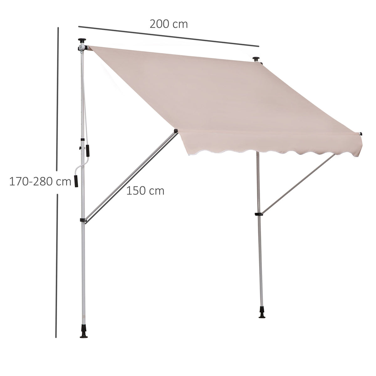 Awning, Folding Arm Awning, Height-Adjustable Clamp Awning, 200X150Cm, Cream White, Aluminum