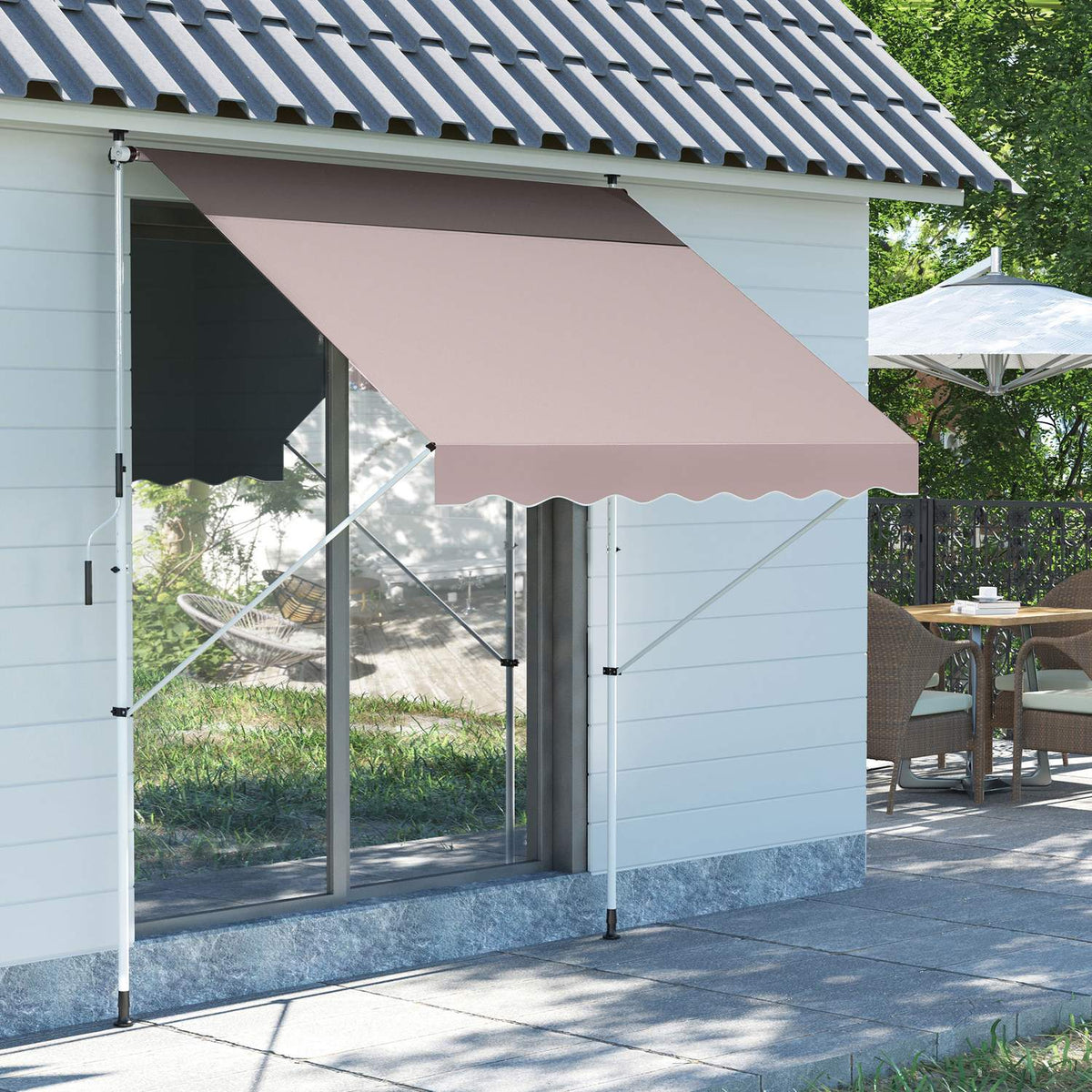 Awning, Folding Arm Awning, Height-Adjustable Clamp Awning, 200X150Cm, Cream White, Aluminum